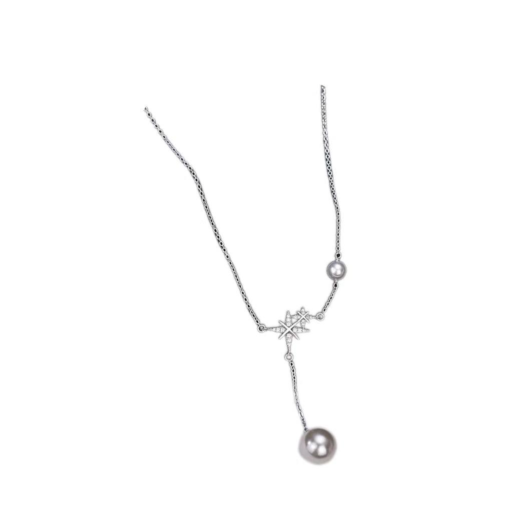 Octagram pearl fringed necklace girls 1111 new popular light luxury niche simple fashion collarbone sweater chain