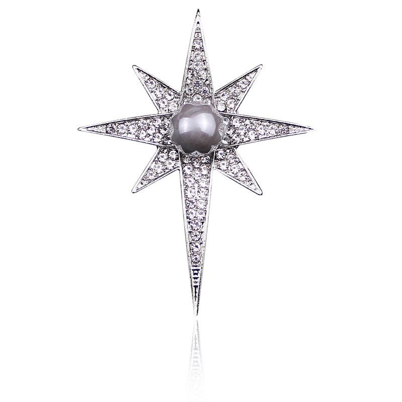 Korean Starburst Rhinestone & Pearl Brooch for Men and Women - Lapel Pin for Shirts and Jackets
