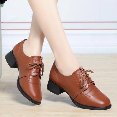 Fashion New Women Soft Leather Soft Flat Female Lace Up Black Brown Cowhide High Heels Non-slip Wear-resistant Soft-soled Shoes