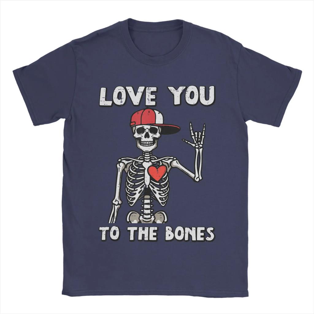 Valentines Day Skeleton Love You Rocker T Shirt for Men Cotton Vintage T-Shirt Round Collar Tees Short Sleeve Clothing Gift Idea