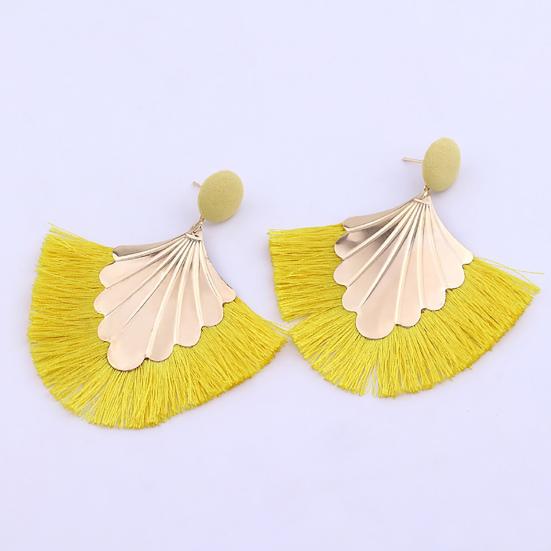 1 Pair Women Creative Bohemia Fringed Fan Shape Dangle Earrings Jewelry Gift for Party