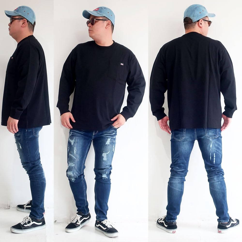 Men's Plus Size Dickies T-Shirt, Long Sleeve, 100% Cotton, Chest Pocket, Sizes M, L, XL, 3L, 4L, 5L, 10001506 (3L, White)