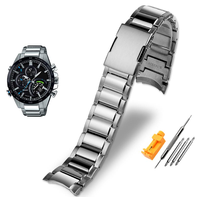 ONESolid Gebogenes Ende Stahl-Uhrenarmband für Casio EDIFICE Serie Armband EQB-501 EQB-800 Bogenmund Präzisionsstahl-Uhrenkette Herren 22mmMN