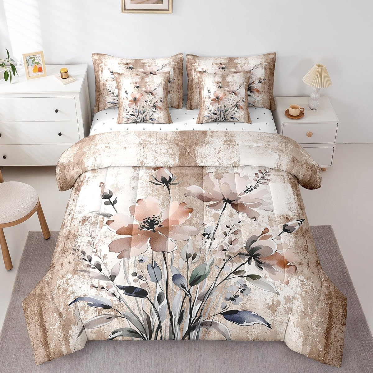 

Watercolor Butterfly Queen Comforter Set Abstract Oil Painting Butterfly Bed in a Bag with Flat and Fitted Sheet Rustic Farmhouse 7-Piece Be 155x200cm