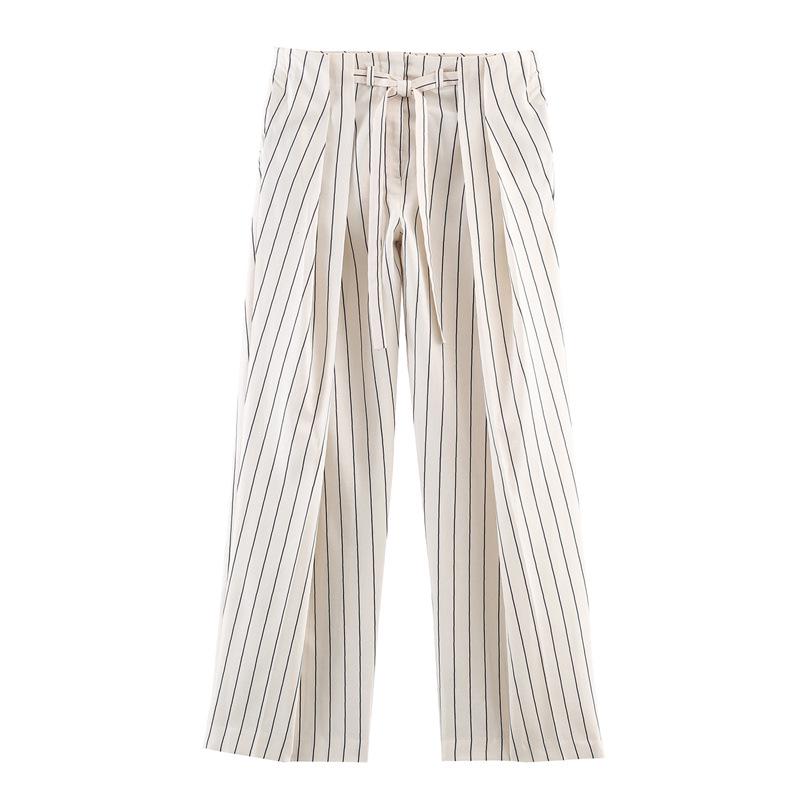 Spring 2026 Striped Fluffy Sleeve Shirt with Pleated Pants Set
