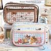 Large Capacity Stationery Bag Zipper Pen Pencil Case Badge Pouch Kawaii Pencil Bag  Student