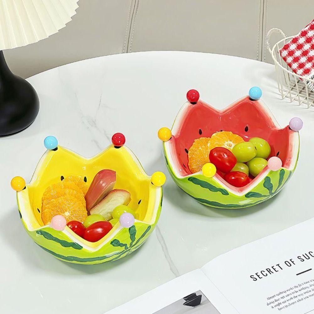 Cute Watermelon Shape Fruit Plate Large Capacity Storage Plate Dessert Salad Bowl  Food Picks