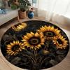 Golden Sun Garden Rug Yellow Green Round Carpet with Floral Sun Design Boho Celestial Rug for Artistic Joyful Home Decoration