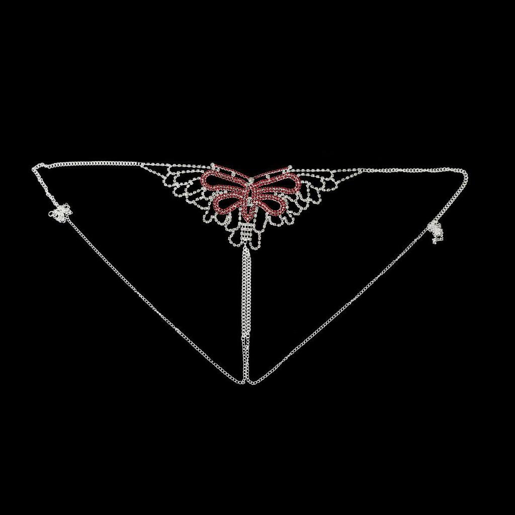 Red Butterfly Rhinestone Body Chain Bikini Bra for Nightclub and Beach