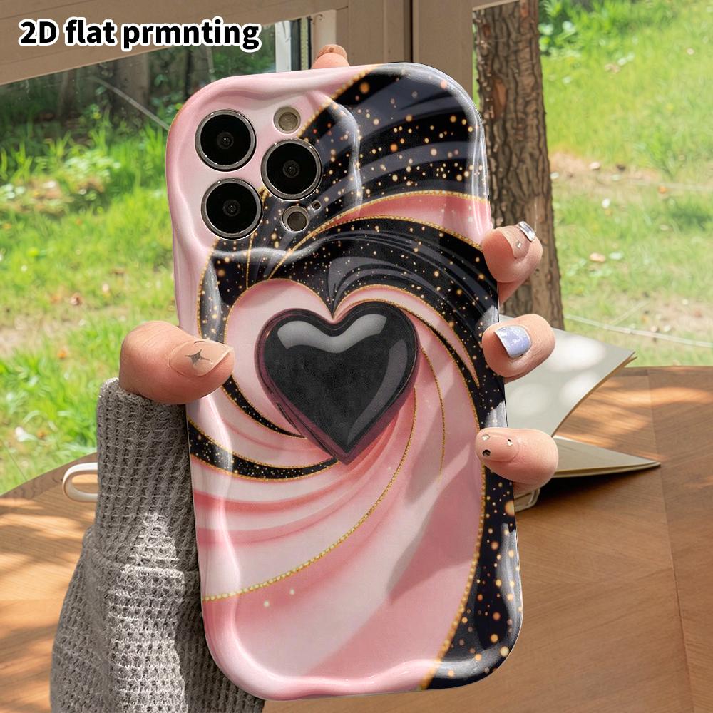 Phone Case: 2D Flat, Fits iPhone 12 Pro, 13, 14, 15, 16, 17, 18, Phone Decoration, Pink and Black Swirl, Perfect Holiday Gift for Christmas and Hallow