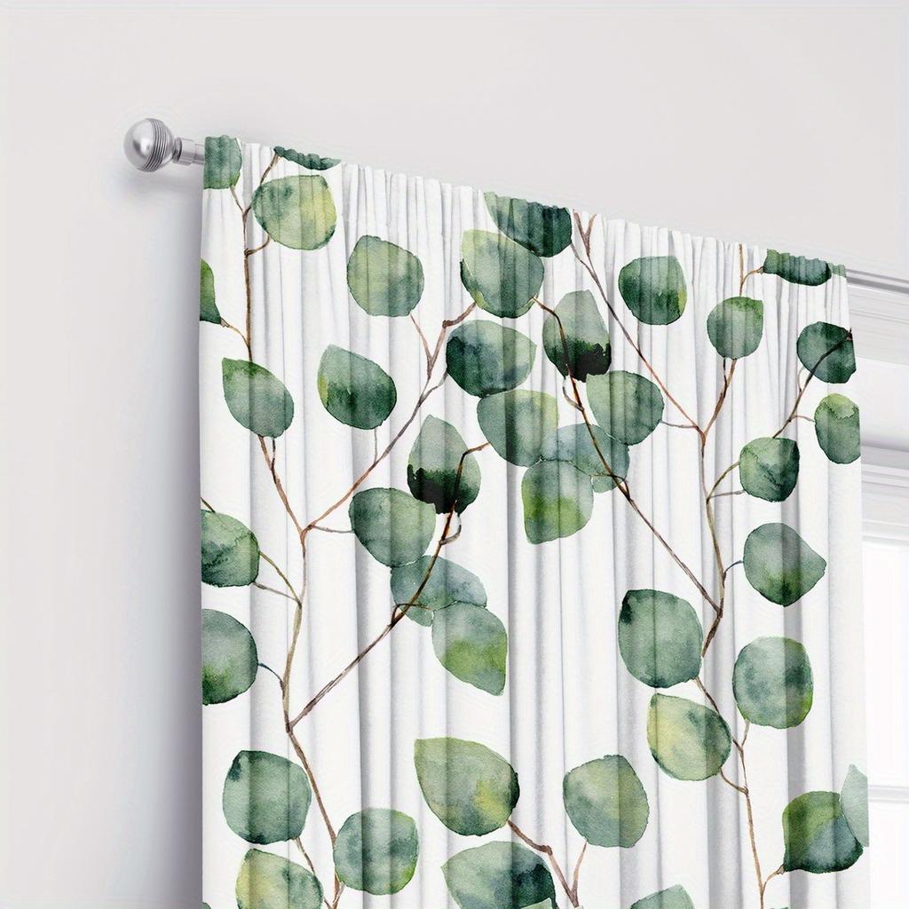 2pc Plant leaf print window decoration, polyester fabric, machine washable, suitable for bedroom and living room decoration