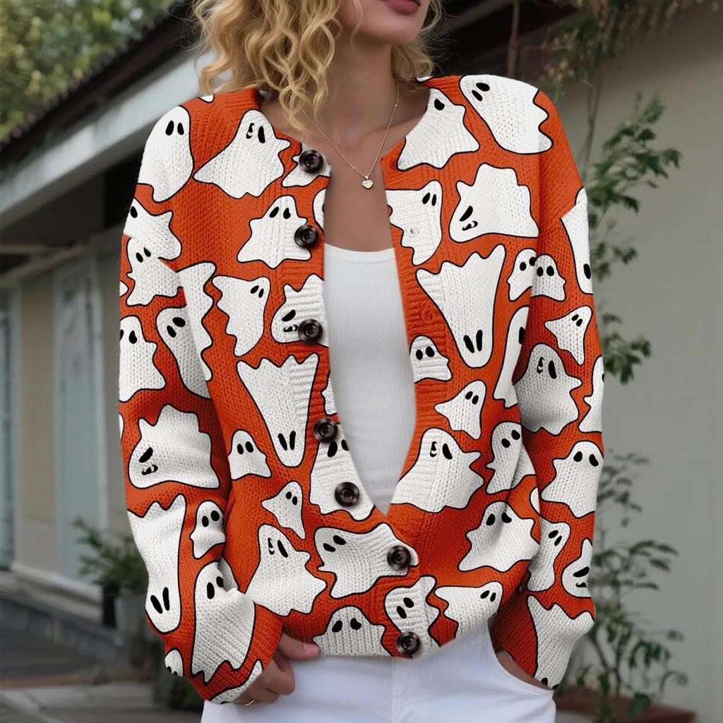 Damen Halloween Strick-Cardigan mit Knöpfen