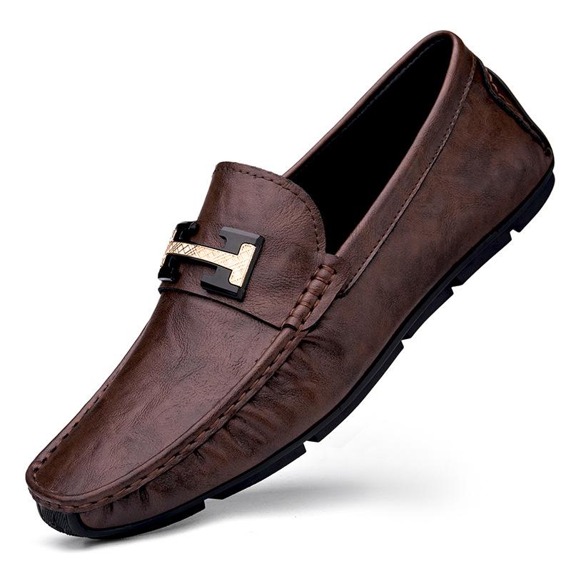2025 British Style Men s Slip-On Leather Moccasins: New Business Casual Summer Shoes 44