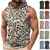 Men's Sleeveless Hooded Vest Lightweight Casual Top Leopard Print Pattern Summer Beachwear Gym Workout Shirt