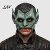 Creepy Halloween Costume Accessory Green Vampire Mask, Half Face Mask with Pointy Ears & Sharp Teeth, Retro Realistic Horror Distressed Party
