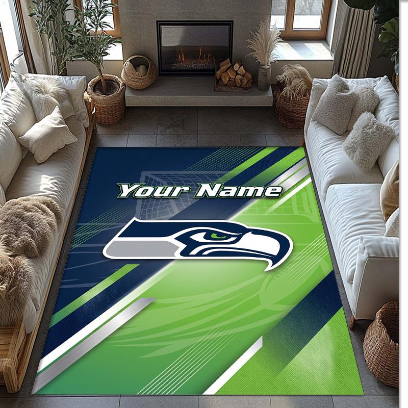 Seattle Seahawks Kristal Kadife Halı, Ev Dekorasyonu Hediye için Kişiye Özel İsim Yazılı Kaymaz Zemin Paspası