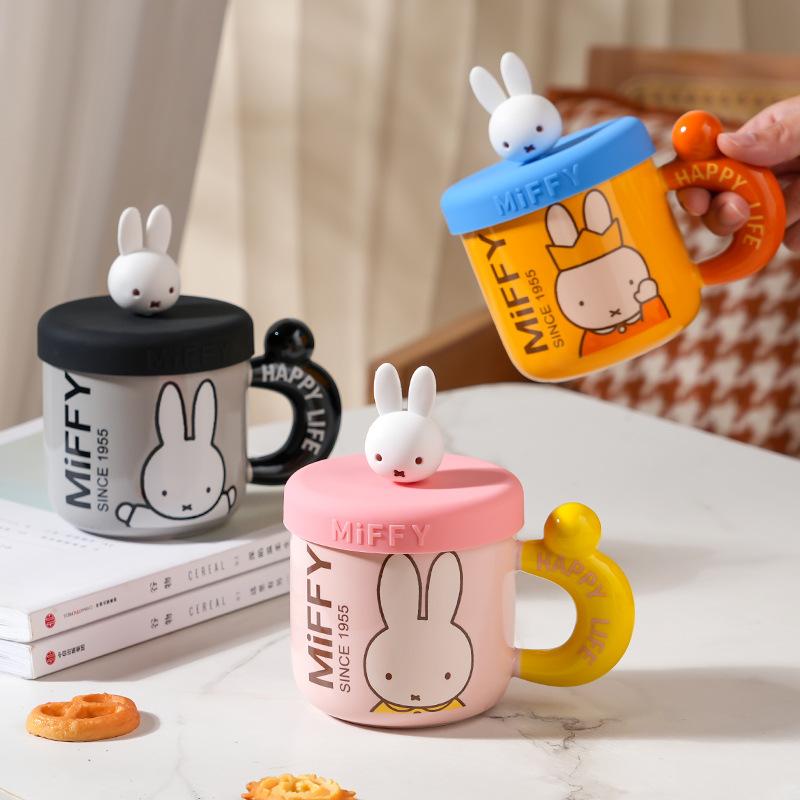 High Value Cartoon Miffy Ceramic Cup with Lid for Home Cute Couple Water Cup Gift Box Creative Souvenir Mug