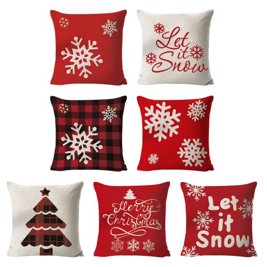 45x45CM Vánoční povlak na polštář Veselé Vánoce Vločka Nápis Potisk Dekorační čtvercový povlak na polštář na pohovku do ložnice