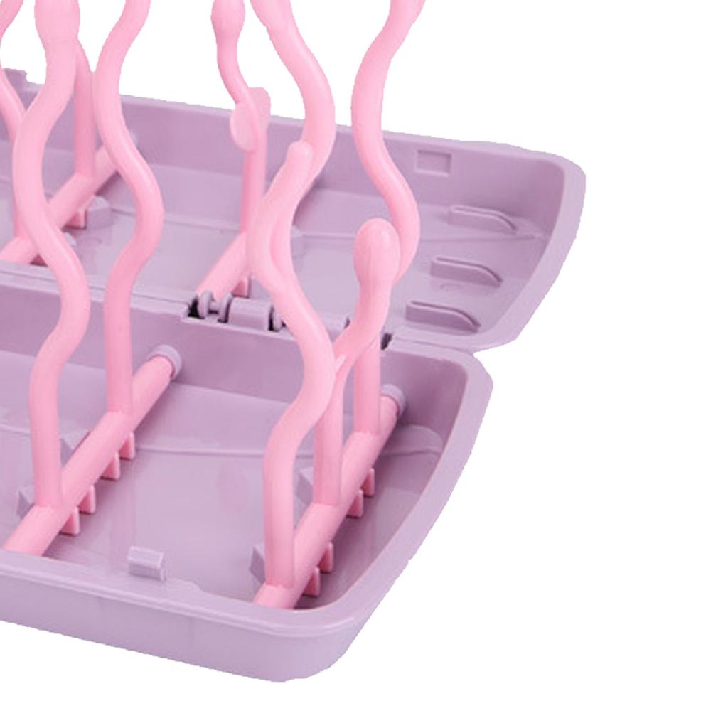 Baby Bottle Drying Rack PP Safe Foldable Portable Baby Bottle Countertop Drain Rack Pink