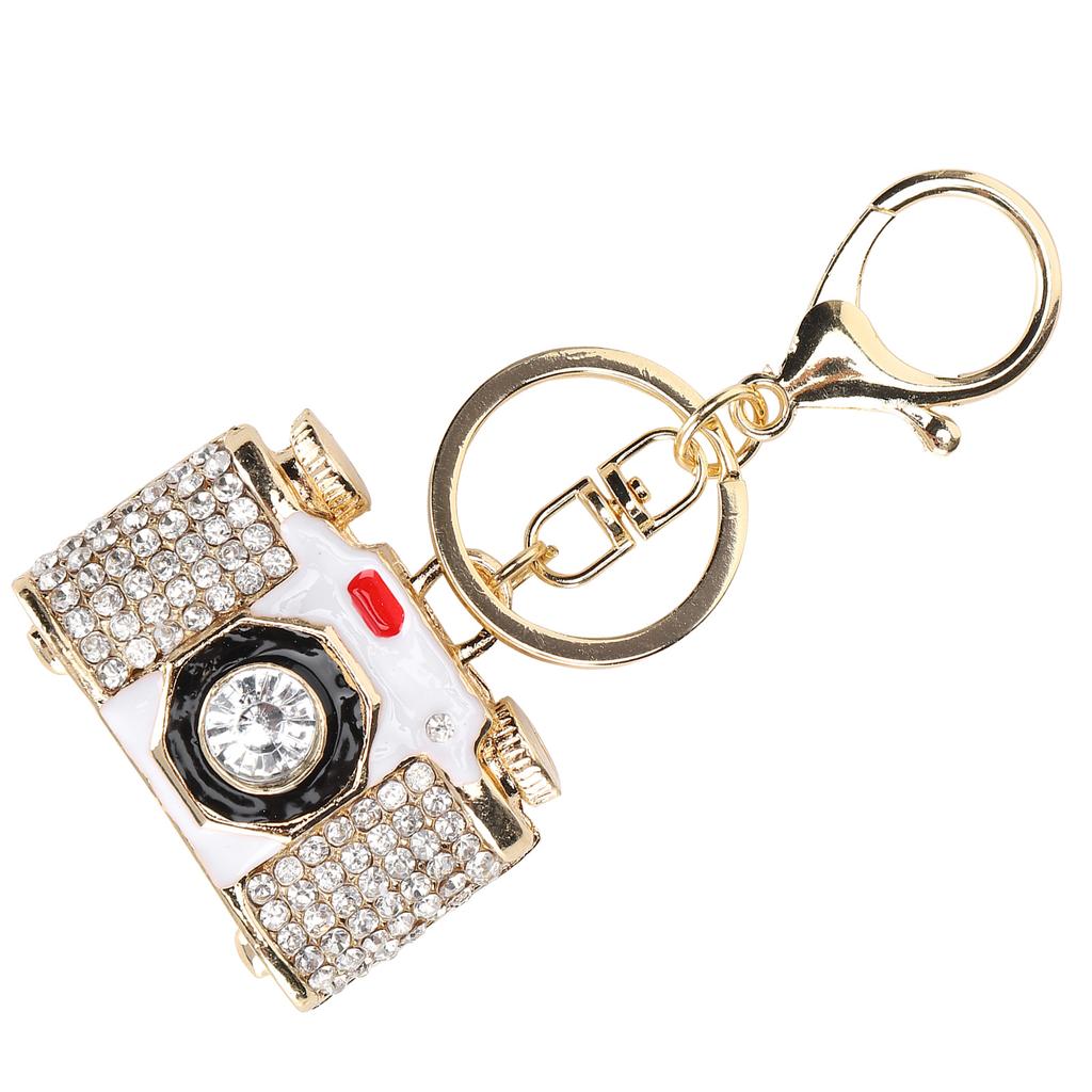 Key Ring CameraShaped with Rhinestone Decoration Keychain Craft Small Gift Pendant Bag Ornament