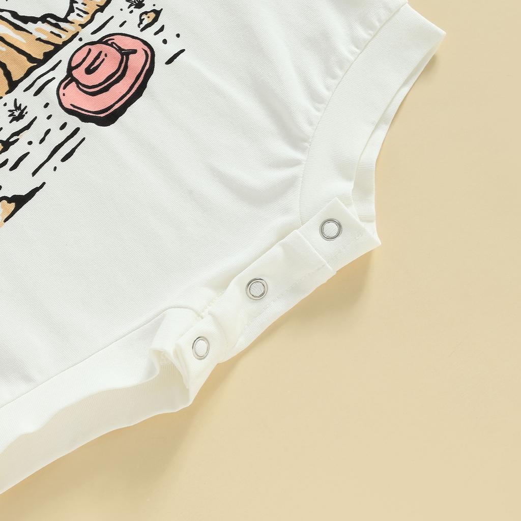 Infant Baby Girls Romper Western Style Letter Cactus Cowgirl Hat Print Short Sleeve Crew Neck Jumpsuits Summer Casual Bodysuits