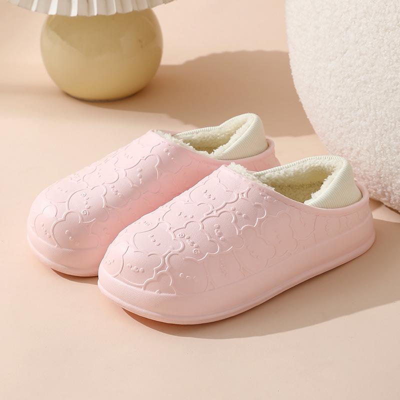 Women's Plush Cotton Winter Slippers with Heels & Men's Thick-Soled Soft Home Slippers for Outdoor Wear