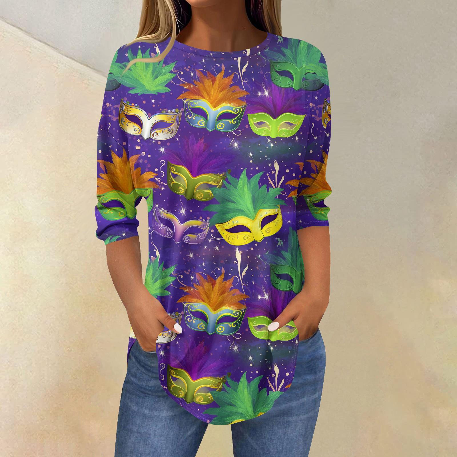 

Womens T Shirts 3/4 Sleeve Shirts Solid Color Pullover Summer Spring Tops Blouses XL