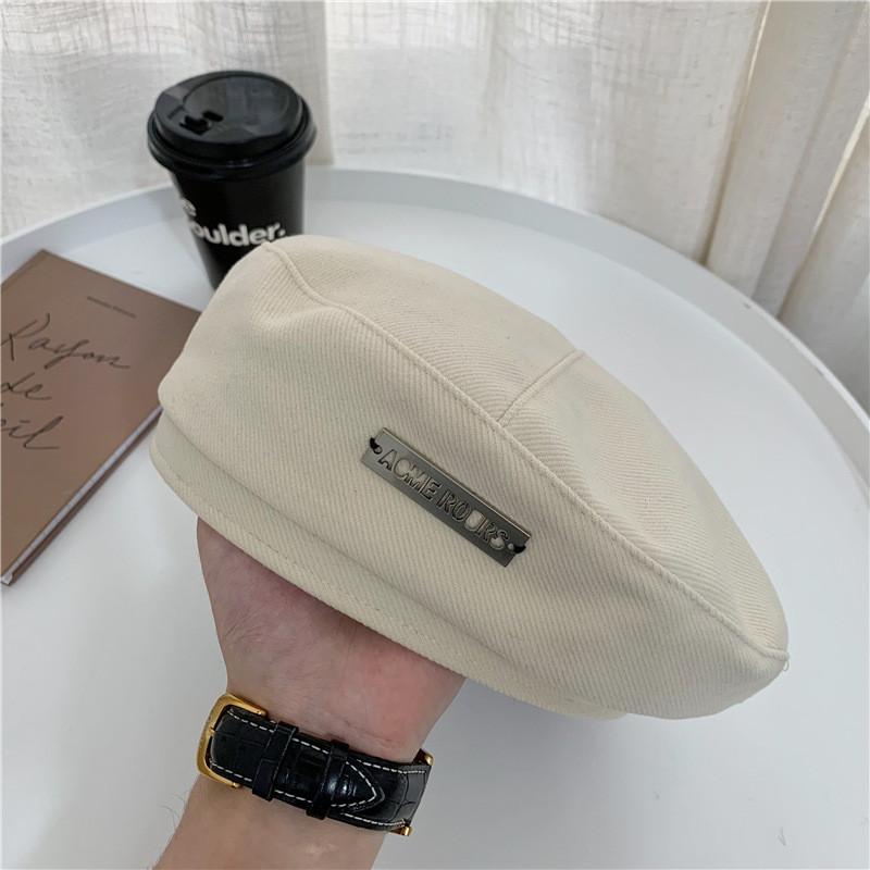 Stylish Woolen Beret Hat For Women Trendy Autumn Winter Artist Cap With English Letter Details