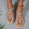 Sandali piatti da donna con decorazione a farfalla con strass, scarpe estive casual con punta aperta, sandali leggeri con fascia elastica