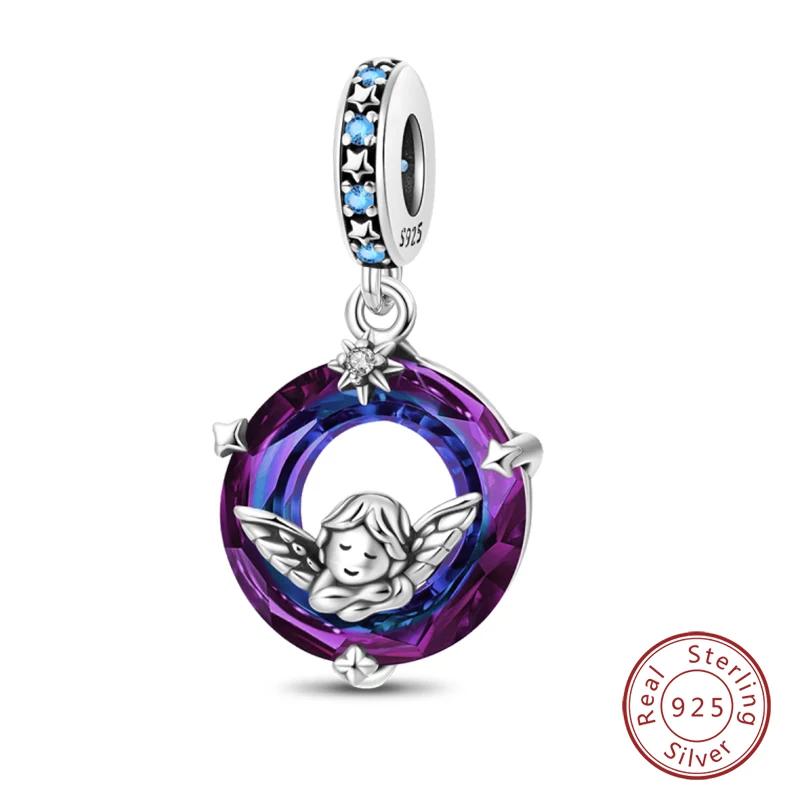 100% Copper Blue Round Crystal Life Tree Angel Star Moon Pendants Charms Fit Original Bracelets Diy Jewelry