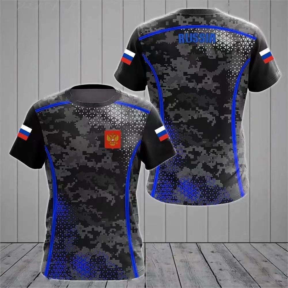 Popular Russian Men's T-Shirt Casual Loose Crew Neck Russian Flag Short Sleeve Top Men's Clothing