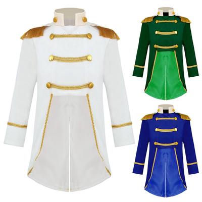 Boys Prince Costume Long Sleeve Gold Fringe Braiding Velvet Tailcoat Royal Court Style Outfit Head Accessory
