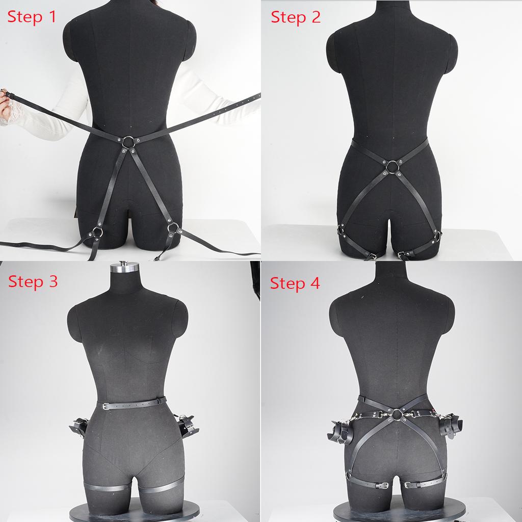 Ladies' Punk Style Bondage Art Adjustable Circular Cuffs&Thigh Straps, Essential For Intimate Role-Playing