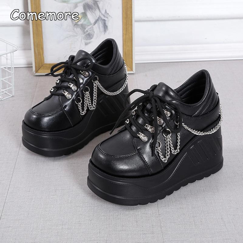 9CM Absatzsteigernde Plateau Punk Damen Schuhe Klobige Sohle Sneaker Schwarz Zapatillas De Mujer Größe 35-42 Zapatos De Mujer