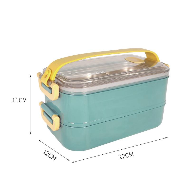 INS Double-layer 304 Stainless Steel Insulated Lunch Box, Divided Compartments for Office Workers and Students, Water-fillable