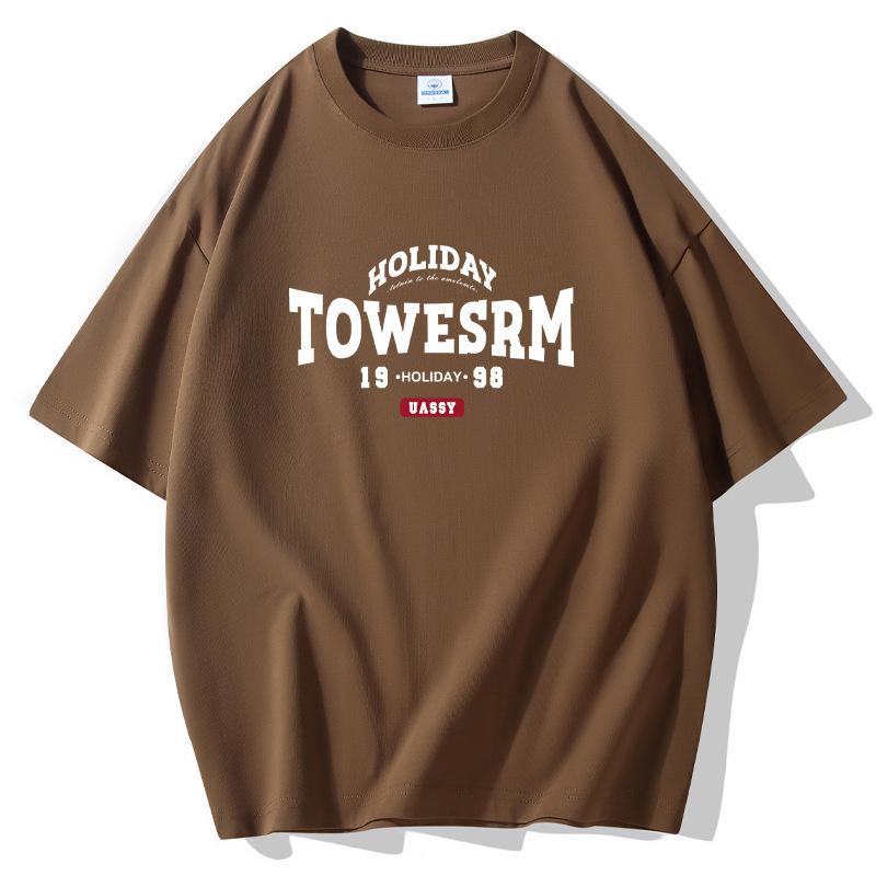 

1998 Мужская повседневная свободная футболка с коротким рукавом, 100% хлопок, круглый вырез горловины S коричневый