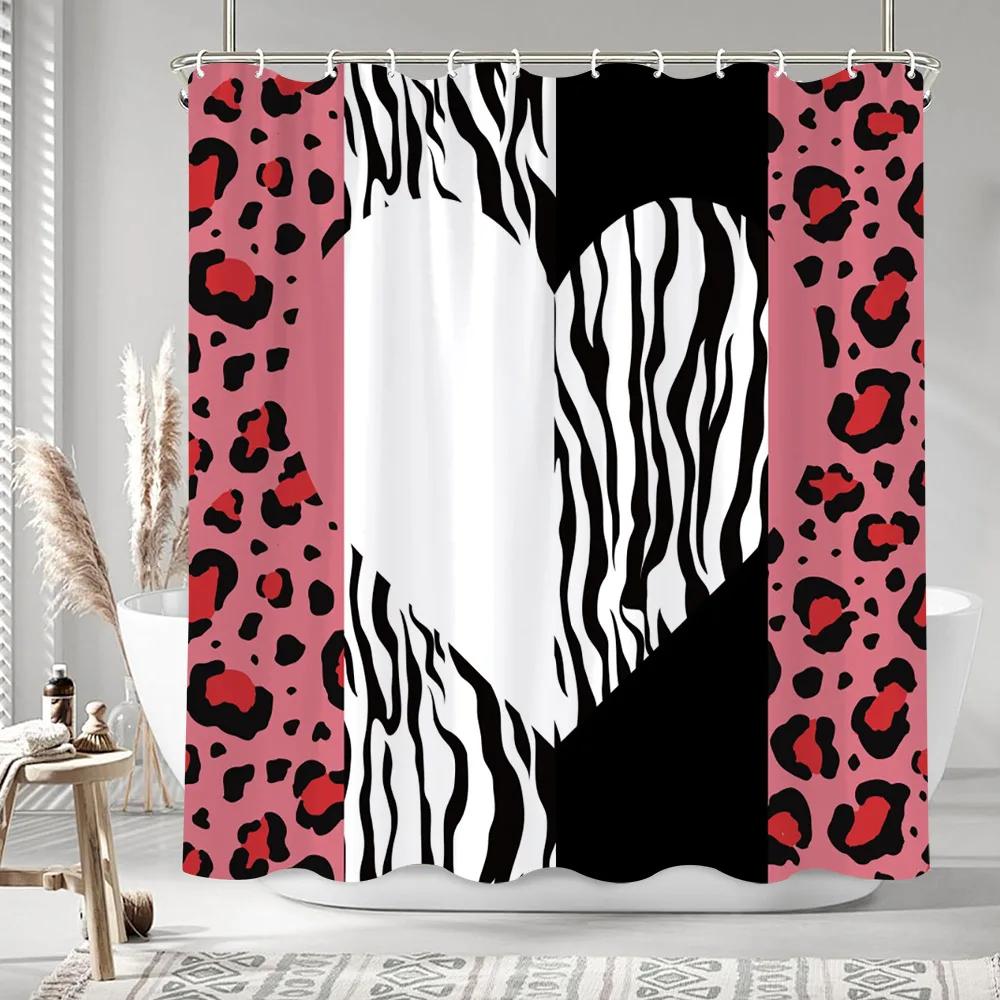Personalised Striped Geometric Shower Curtain Girl Leopard Art Creative Polyester Fabric Bath Curtains Bathroom Decor With Hooks