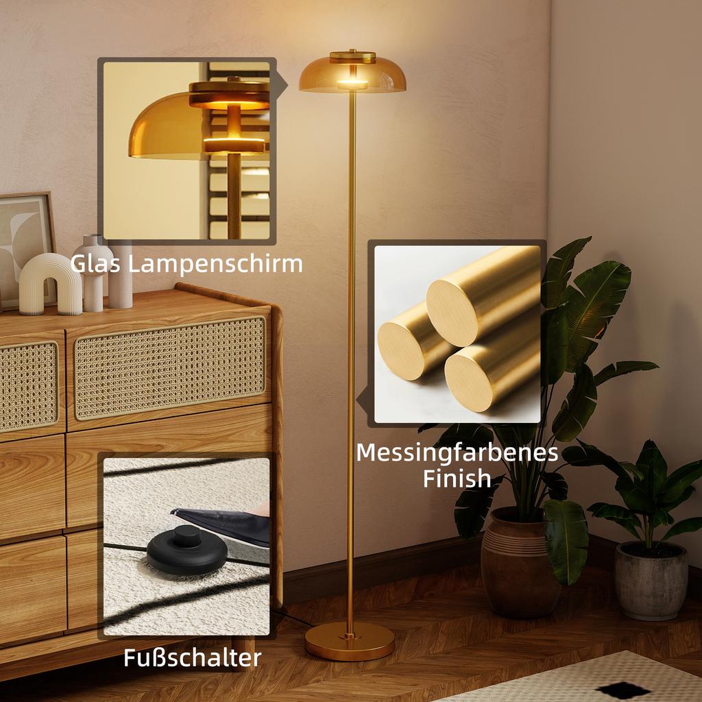 LED Floor Lamp Living Room, Floor Light with 3000K Warm Light, Foot Switch, 25 X 25 X 134 Cm, Brass