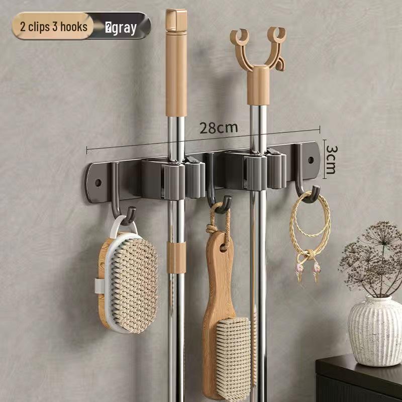Stainless Steel No-Drill Mop & Broom Wall Mount Hanger