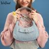 Moda Kadın Omuz Çantası Denim Küçük Çanta Lüks Tasarımcı Bayan Hilal şeklinde Çanta Trendi Koltukaltı Hobo Çanta Crossbody Çanta