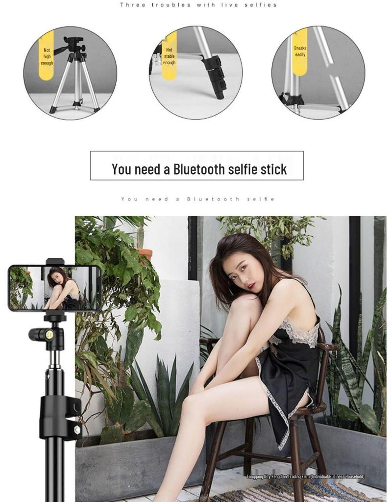 Outdoor Multi-Functional Phone Stand Tripod with Fill Light for Streaming & Photography