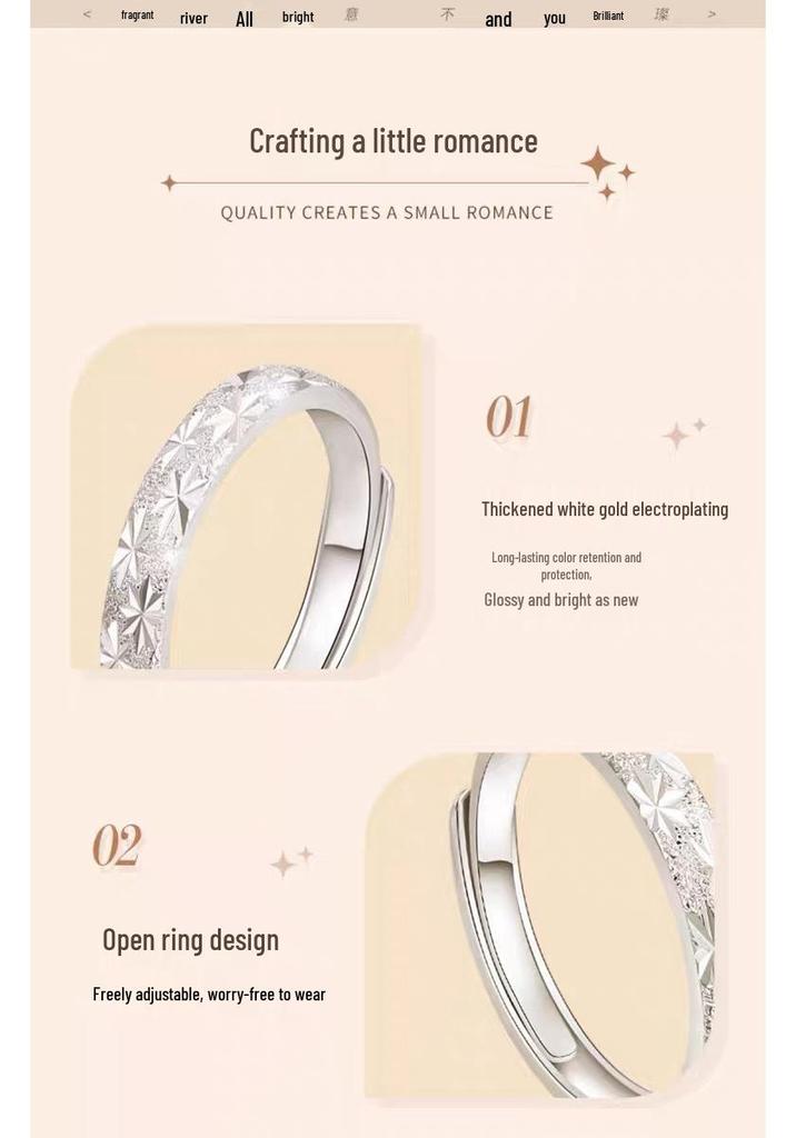 S999 Sterling Silver Starry Couple Matching Rings - Luxury Open Band Design