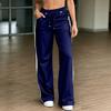 Women's High Waist Straight Leg Casual Pants with Tie Front and Patchwork - Loose Fit Color for Everyday Wear