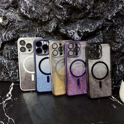 Luxury 6D Electroplated Matte Magnetic Gradient Glitter Phone Case for iPhone 15 Pro Max 14 Plus 13 12 11 Pro All-Inclusive Fall Protection Cover