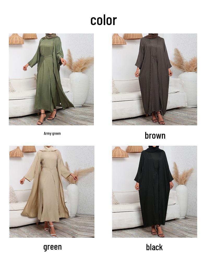 Elegant European & American Solid Color Cardigan Three-Piece Set for Middle East 