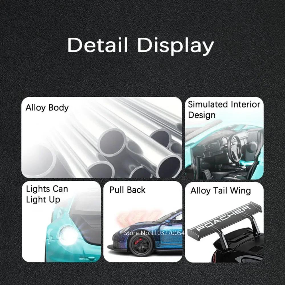 1:32 911 Gt3 Rs Macan Alloy Sports Car Diecast Model Toys Ornament Doors Opened Sound Light Pull Back Vehices Kids Festival Gift