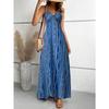 Women's Summer Ethnic Pattern Backless Split Thigh Dress Ladies Summer Clothes Fashion Frill Trim Long Dress Beach