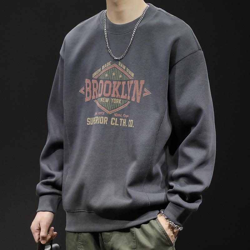 

Флисовый свитер с круглым вырезом для мужчин, осенне-зимняя мужская одежда, модный мужской топ большого размера с длинными рукавами, осень 4XL темно-серого