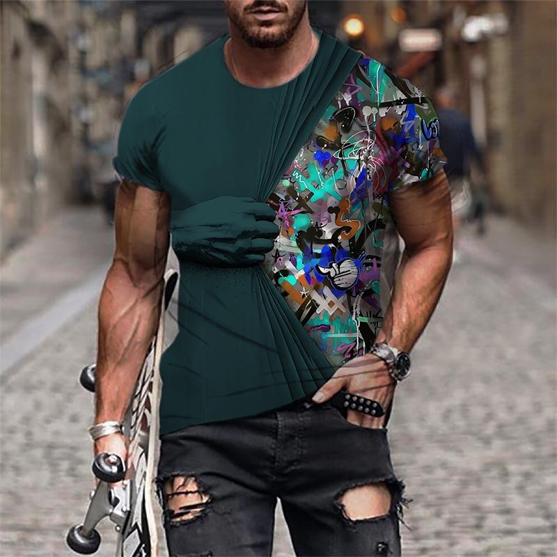 Personalized Graffiti Pattern T-shirt Fashion Trend Short Sleeve Mens 3D Printed Funny Summer T Shirts Cool Streetwear Tees Tops