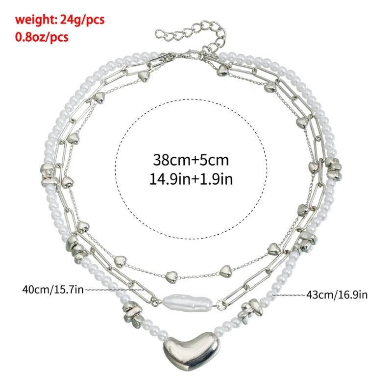 Elegant Irregular Heart Shaped Pendant Layering Pearls Necklace Alloy Jewelry For Women Fashion Accessories